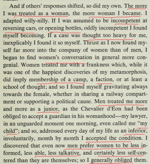 I had to break off & a couple got lost. Honestly I think this book is being used as a training manual for TRAs about what to claim to feel as a woman. . Woman as incompetent, weak, gossipy, focussed on the domestic sphere etc. Women aren’t Stepford Wives. FFS.
