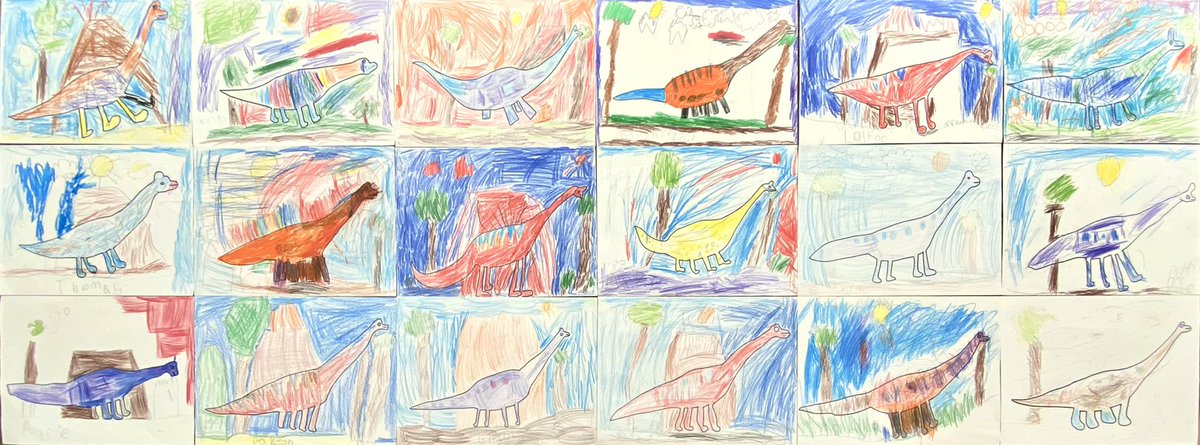 ArtAndMsG's tweet photo. Three herds of brachiosauruses are roaming the artroom, impatiently waiting to be graded! #kindergarten #artclass #RHLSD_Colts https://t.co/QFzkjP9bzA