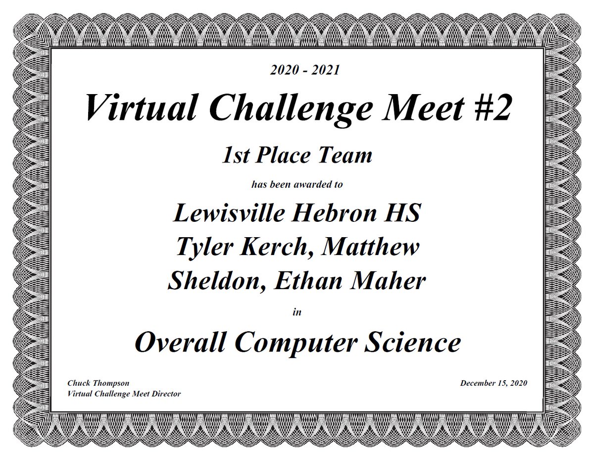 Hebron_CS's tweet photo. We've been busy this week with a team placing in the top 10 at the Cypress Woods contest this weekend and earning 1st place at Virtual Meet #2! So many of our students have performed well and placed that there's not enough space to list them all. 
Thank you to all our supporters! https://t.co/Eak9Nkvpbu