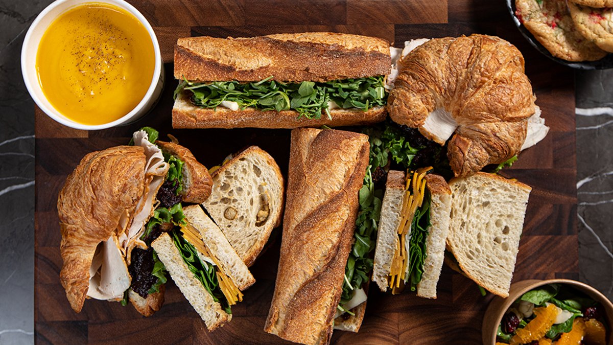 Bring the holidays to your office with our three new (and delicious) seasonal sandwiches. Available for pickup or delivery. ow.ly/c8So50Cw0Mq