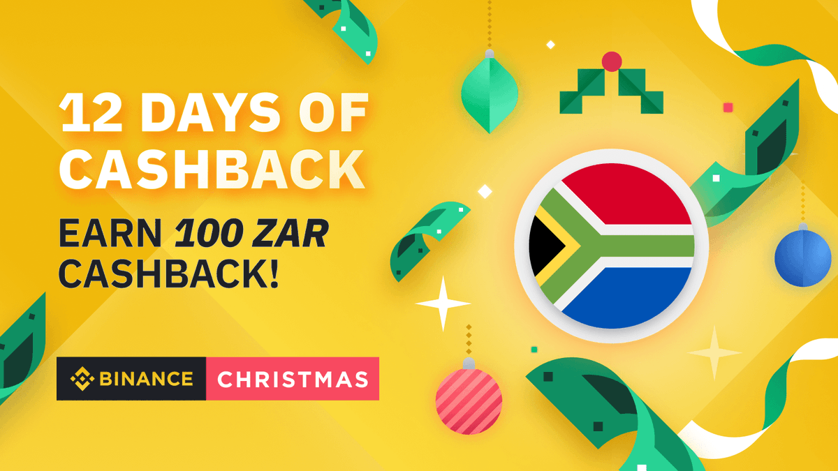 🎄 12 Days of Cashback EXTENDED 😀
Earn R100 CASH BACK on your First BTC Purchase.

This Cashback promotion has now been extended until midnight, December  17th, 2020 (WAT)! 

Only for Binancians in SA 🇿🇦

See Rules 👇
binance.com/en/blog/421499…