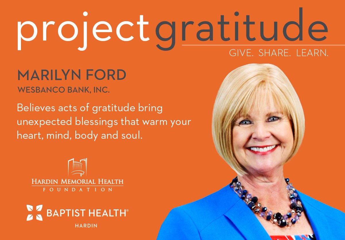 Wesbanco’s Heartland Region City President Marilyn Ford is inspired when she sees others act on their gratitude. Gratitude is the reason for her support of <a href="/ourhmh/">Baptist Health Foundation Hardin</a> Learn more at buff.ly/387xXIc.