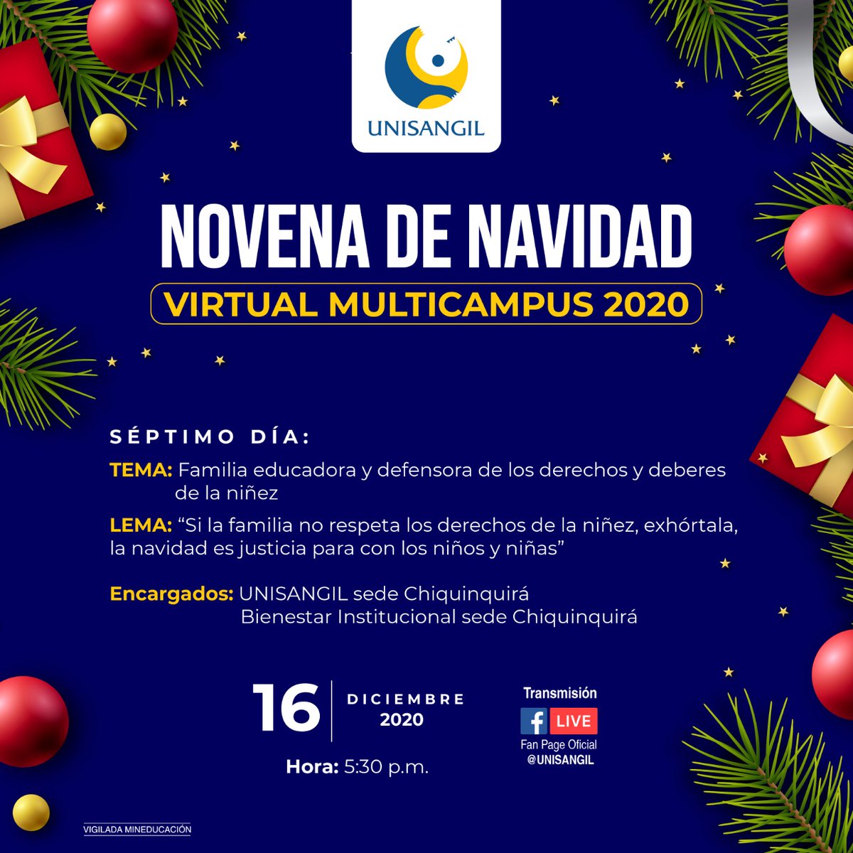 Invitamos a toda la Comunidad UNISANGIL, a participar del séptimo día de la Novena de Aguinaldos. Nos vemos a las 5:30 p.m., en la Transmisión #EnVivo.

🔴 Conéctate aquí 
cutt.ly/wyFu0zY

#SomosUNISANGIL ¡Parte de tu vida!