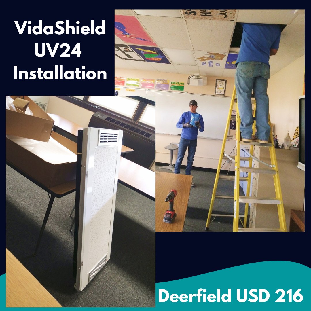 We are excited to share that Deerfield USD 216 made a major investment in the health of staff and students. With the installation of <a href="/Vida_Shield/">VidaShield UV24</a> -bacteria and settling will be reduced, cleaning will occur 24/7/365 &amp; most importantly IAQ (indoor air quality) will improve!