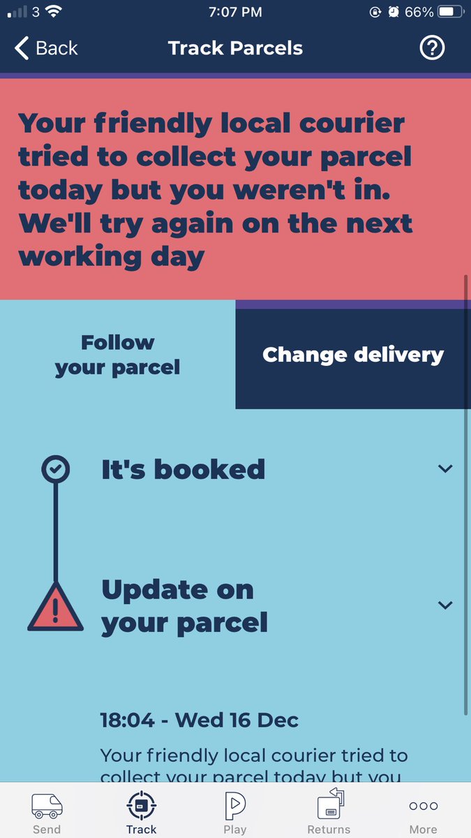 ⁦@Hermesparcels⁩.  
It was suppose to be collected Monday. It’s now Wednesday. No one attempted to pick up the delivery. Please help sort this out before I loose out on money. Thank you