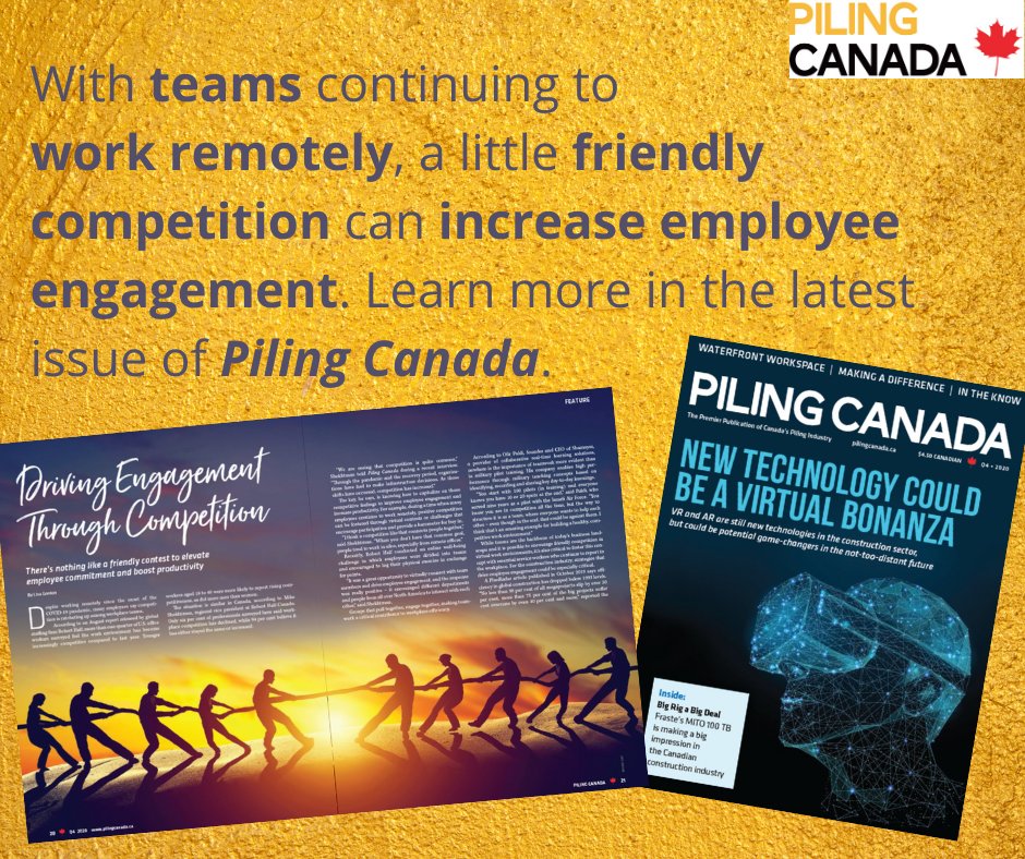 PilingCanada's tweet photo. Companies are turning to friendly competition among teams to keep employees connected and engaged while working remotely. Click below for the full story:
https://t.co/ipKBGT55xn
#DeepFoundations #CdnDeepFoundations #CdnConstruction #CdnEngineering #CdnGeotech https://t.co/maxPVh1f81