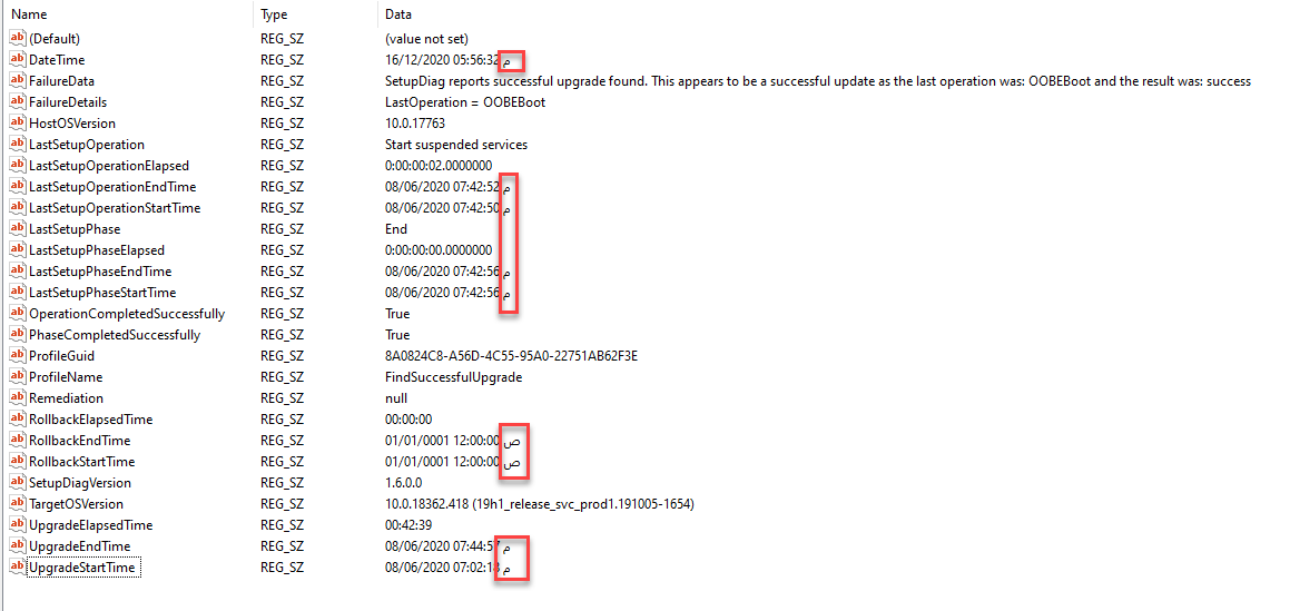 AdamGrossTX's tweet photo. Anyone want to test #SetupDiag for me? If the OS language is set to something other than English, does SetupDiag output dates properly for you? I'm seeing an issue with Arabic causing extra characters to be appended. Wanting to see if it happens with other languages.
#Windows https://t.co/rh6eaK4yqz