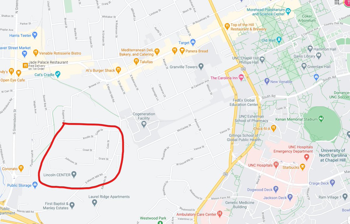 TIL that  @FHA worked with  @UNC to build a segregated subdivision for African American employees before WWII in Chapel Hill. I think I've got the correct neighborhood below. 1/10