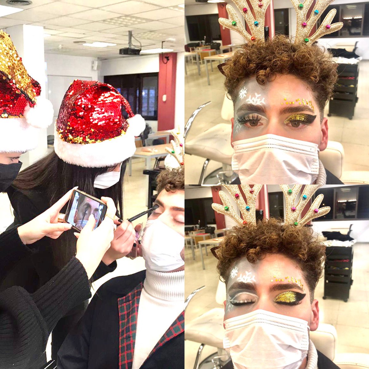 Ana y Emma trabajan con Xavi el maquillaje navideño #Covidstyle #Entusiasmo #AprenderDisfrutando #FormaciónProfesional <a href="/GrupoEIP/">Escuela I. Protocolo y Eventos</a>  <a href="/EIP_Madrid/">EIP_Madrid</a>  Gracias 👩🏼‍🏫 <a href="/MermarcosM/">杜宾嘎嘎</a> CFGS Asesoría Imagen Personal y Corporativa Primero Vespertino