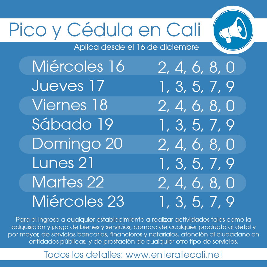EnterateCali's tweet photo. Este es el Pico y Cédula para la ciudad de Cali hasta el día 23 de diciembre, no se confunda más. ⚠️😷🦠🖐🏼

Más detalles: https://t.co/qvBitefZra https://t.co/hHtaN3SNHc