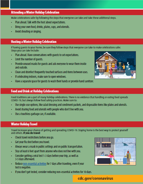 COVID-19 cases are at an all-time high across the country and in our own community. We must act NOW to lessen positive cases, ICU admissions, and  COVID-19 related deaths this holiday season! More information can be found at cdc.gov. #DontGiveCovidthisChristmas