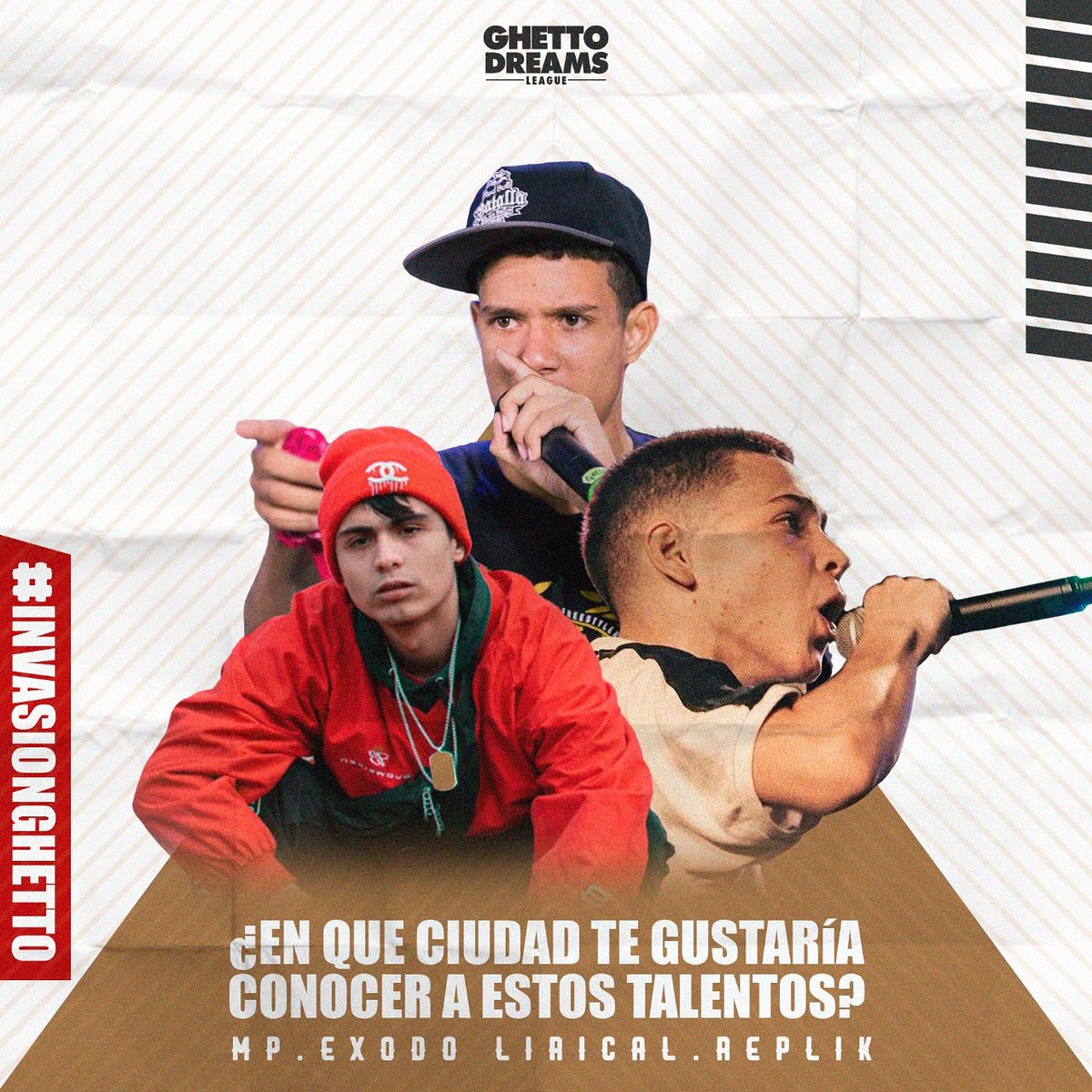 ¿En que ciudad te gustaría conocer a estos 3 talentos? 💣
.
Recuerda que en 2021 regresamos con nuestras regionales, donde podrás competir por un pase a nuestra Final Nacional 
.
#InvasionGhettoDreams