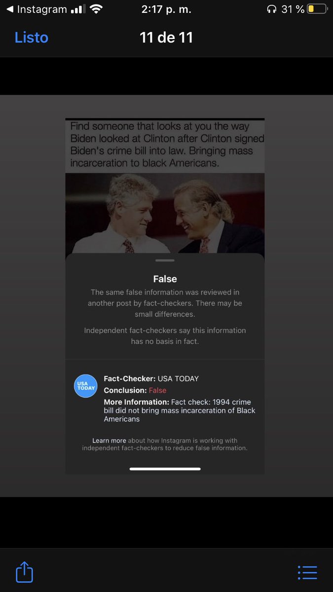 perma___ben's tweet photo. Instagram fully lying about the impact of the 1994 crime bill all to protect Biden’s record. This isn’t a fact check, it’s censorship https://t.co/TYnGp64J5r