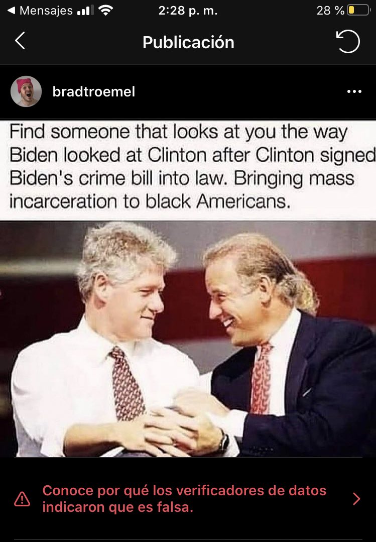 perma___ben's tweet photo. Instagram fully lying about the impact of the 1994 crime bill all to protect Biden’s record. This isn’t a fact check, it’s censorship https://t.co/TYnGp64J5r