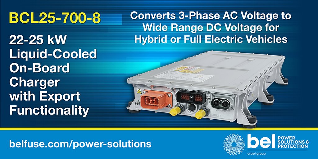 BelPwrSolutions's tweet image. #BelPowerSolutions BCL25-700-8 22/25 kW Liquid-Cooled On-Board Inverter Battery Charger with Export Functionality Converts 3-Phase AC Voltage to DC Voltage for Hybrid or Full #ElectricVehicles #BelFuse PR: bit.ly/2WiSGmz, bit.ly/384EN0Y #eMobility #HEV #EVs