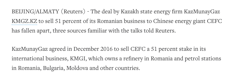 According to the Biden Foundation annual report 2018, the president was Mark Gitenstein, the former Ambassador to Romania. CEFC was trying to do business there in *Dec 2016*. But the deal fell through prob when Ho and Ye were taken out of play in 2018. https://www.reuters.com/article/us-kazmunaygaz-m-a-romania-cefc/kazmunaygaz-deal-to-sell-stake-in-romanian-arm-to-chinas-cefc-falls-apart-sources-idUSKBN1JT0WZ