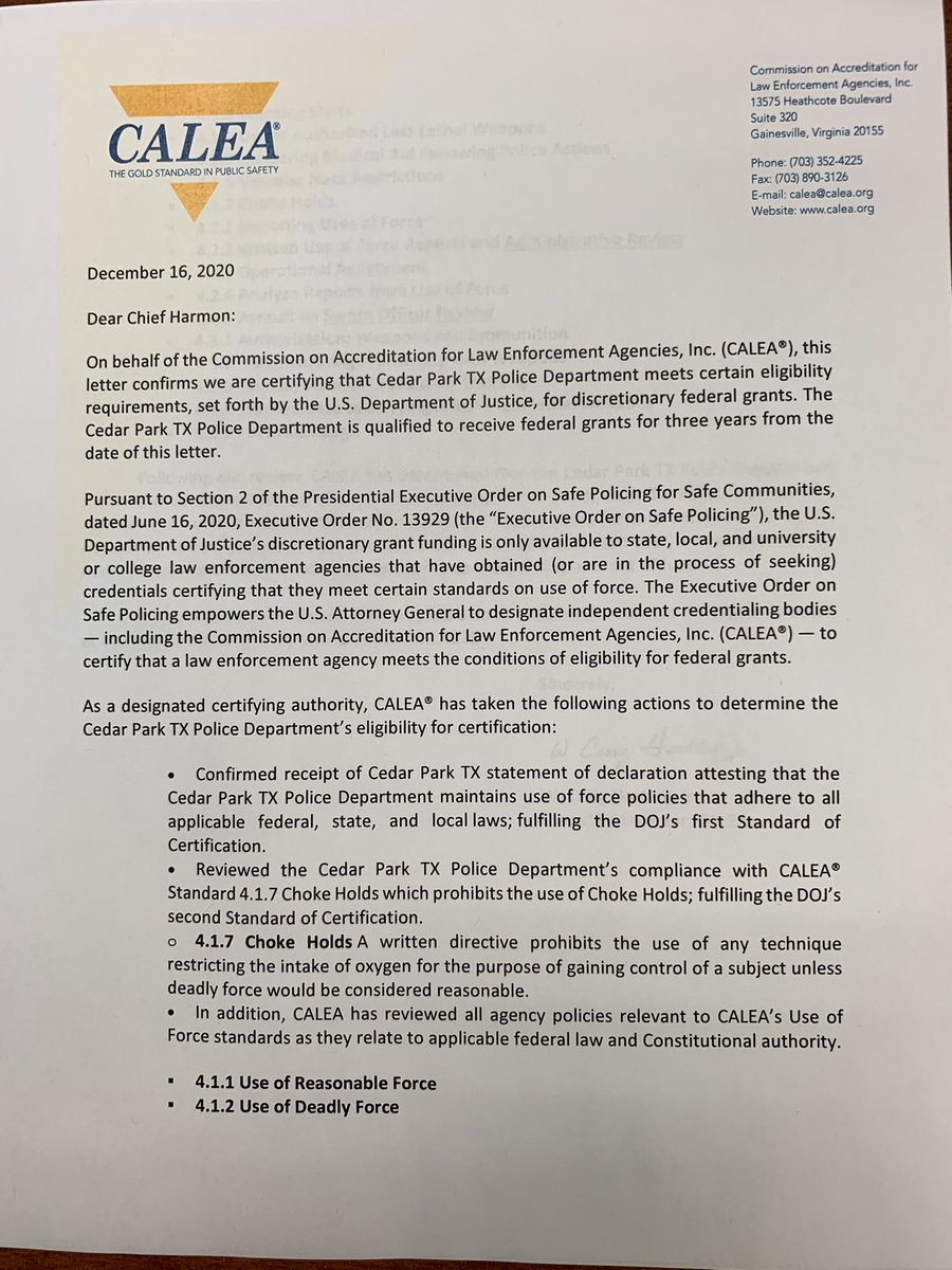 chiefmikeharmon's tweet photo. Today the Cedar Park Police Department received notice that we have met all the criteria set forth by the DOJ regarding our policies and qualify for federal grants for the next 3 years. https://t.co/uxBIvt0Bd1