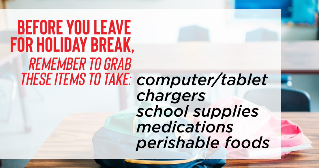 ArlingtonISD's tweet photo. Parents, remind your child to gather their belongings from school before they leave the classroom for the last time tomorrow, Thursday, Dec. 17, for the break. Teachers, too. We’ll see everyone back in class and online in 2021. https://t.co/eMnlGsYdjb