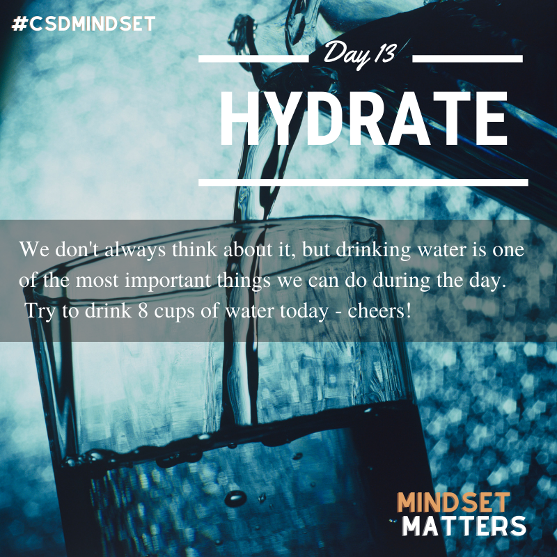 ChehalisSD's tweet photo. We don't always think about it, but drinking water is one of the most important things we can do during the day.  Try to drink 8 cups of water today - cheers!

Feel free to share your mindful moments using #CSDMINDSET https://t.co/ZSyfvPIHa8
