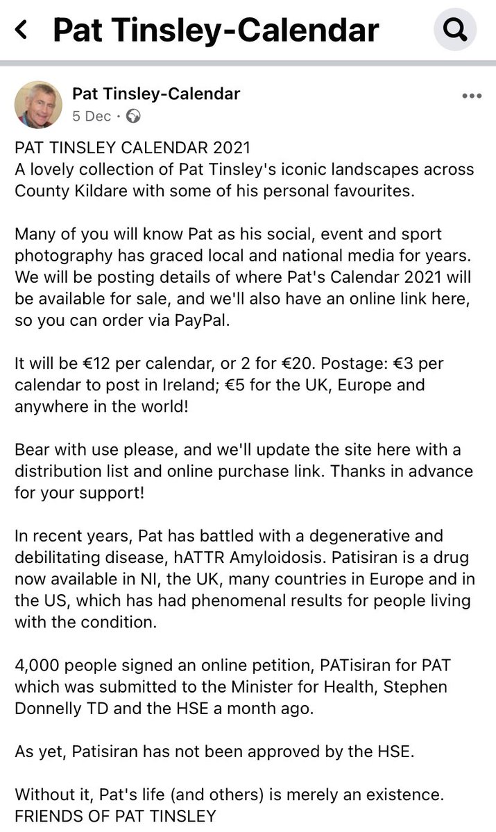 This calendar is now available to purchase in The Brown Bear or online at the Facebook page Pat Tinsley-Calendar. A list of other retail outlets are also listed. Any support you can give to this man would be greatly appreciated. Best wishes Pat from all in Two Mile House GAA.