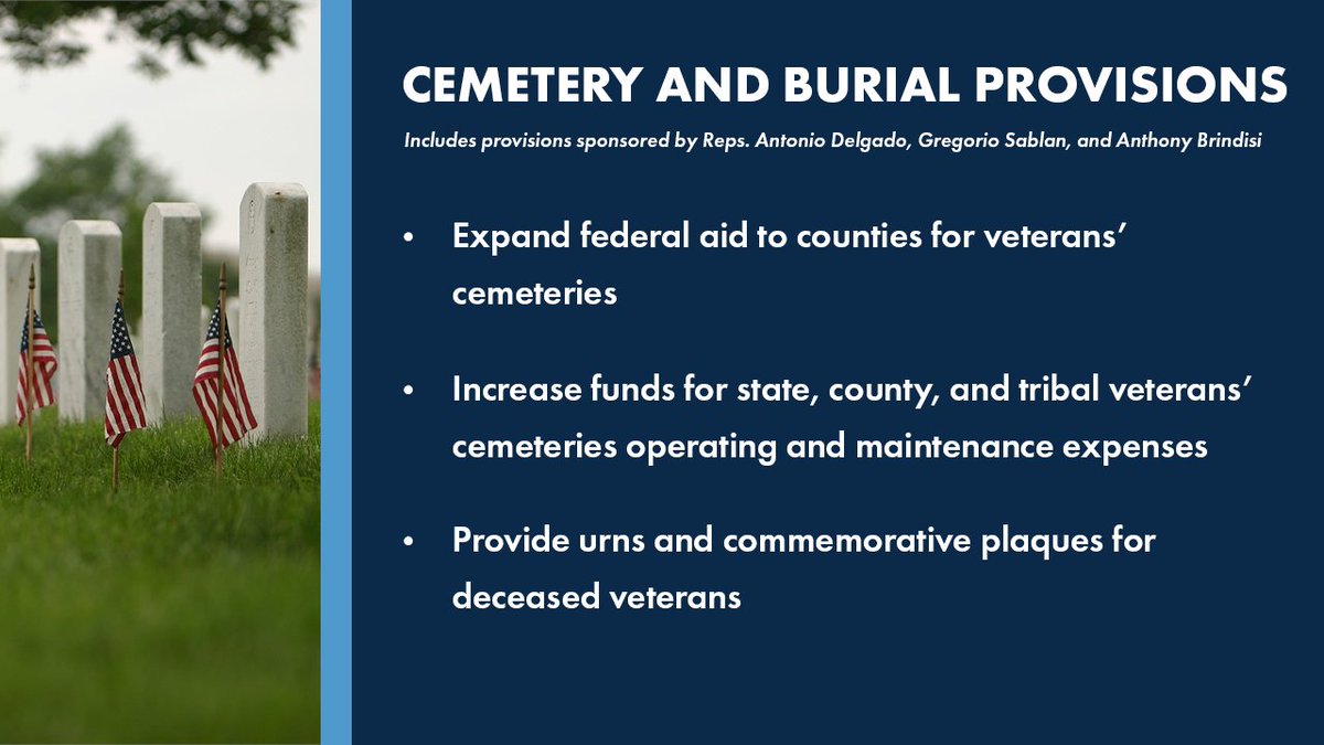VetAffairsDems's tweet image. From housing assistance to debt collection reform to researching the effects of Agent Orange exposure, H.R. 7105 makes sure veterans are supported in all aspects of life when they transition out of service.

Learn more about the expanded benefits in our end of year package ⬇️
