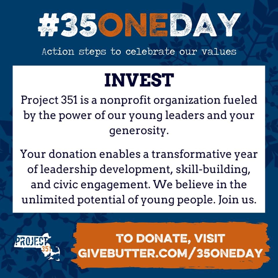 TeamProject351's tweet photo. Today is #35OneDay, a day of gratitude and giving to mark the 351st day of the year. If so moved, we'd be most grateful for your support of our youth-led movement of change. Join our community today!

Link to donate: https://t.co/GZmwtHgee0 https://t.co/CjMfcRKg5x