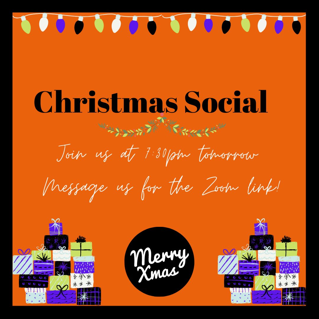 Out last meeting of the term is tomorrow!! Bring all your festive vibes to Zoom tomorrow at 7:30pm!!🎅🏼✨🧡🖤