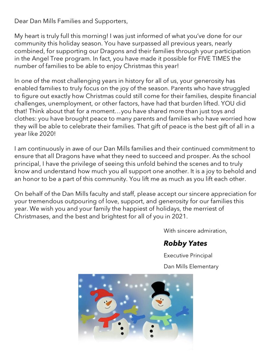danmillses's tweet image. Principal Yates would like to thank everyone that donated to our Angel Tree program! Your generosity is overwhelming! Merry Christmas! 🎄🎅🏻
