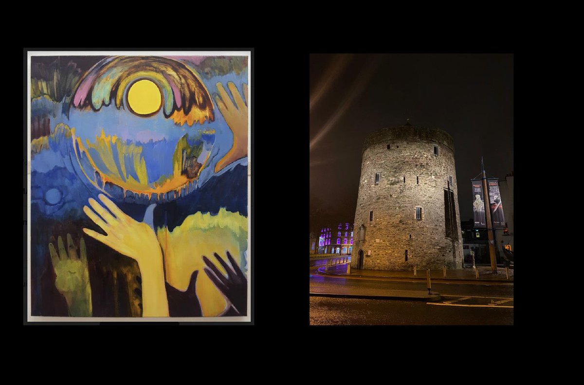 creativewat's tweet photo. Reginalds Tower #Waterford will be illuminated by artist Isabel Nolan's painting of the sun from 17th to 21st Dec. This painting of the sun mirrors the signs of regeneration in Waterford, the power of human resilience &amp; the strength of community - out of the dark light follows. https://t.co/guBF7HhNAD