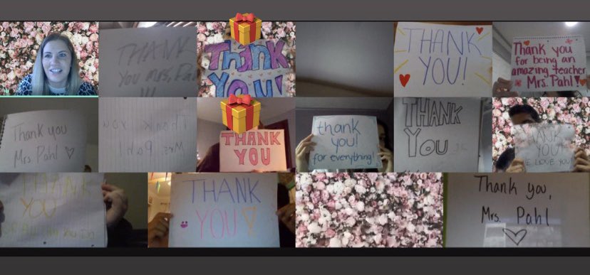 teacherpahl's tweet photo. 😭😭

Students turned off their cameras at the beginning of the period and told me that they weren’t working....Then, they all turned them on and this happened🥰  What a semester it has been teaching from home!  I can’t say enough about these kids. https://t.co/yiXXw9EQWy