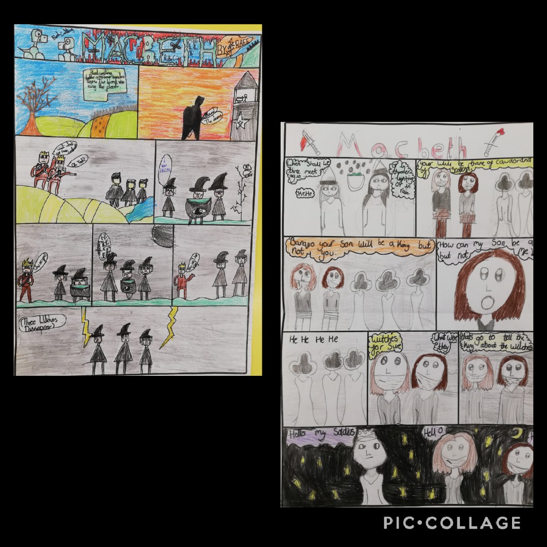 SullyPS's tweet photo. 'Double, double, toil and trouble ...' Fantastic art and drama work from Year 5 to finish our Witches & Wizards topic - Macbeth inspired settings, characters and storyboards from our stop animation project π¬ #spsexpressivearts #spstechnology https://t.co/r8RUq9Mv6i