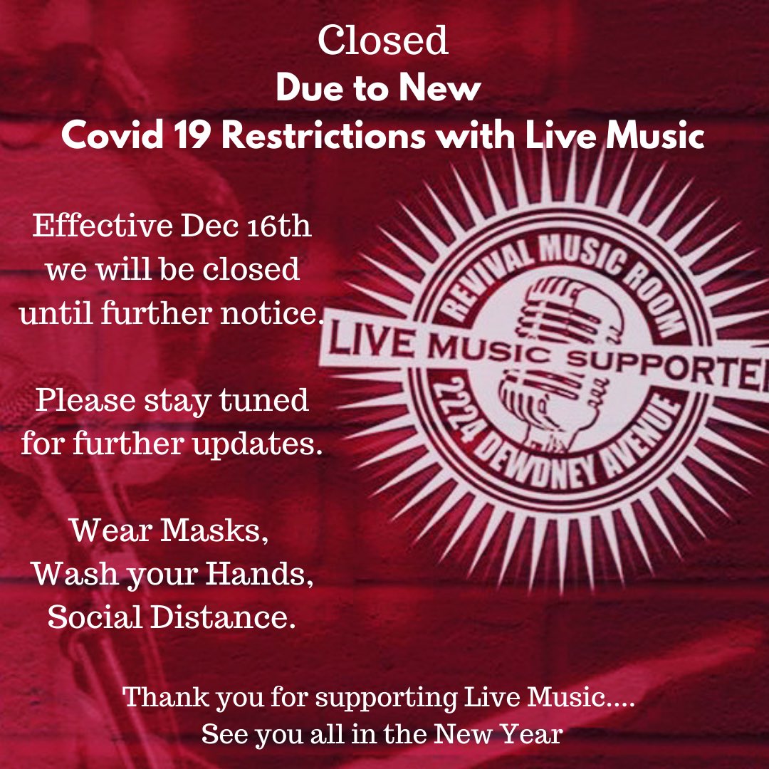 Temporarily Closed. Due to New Provincial COVID 19 guidelines. Stay safe &amp; Happy Holidays   #supportlivemusic #yqr #WearYourMask
