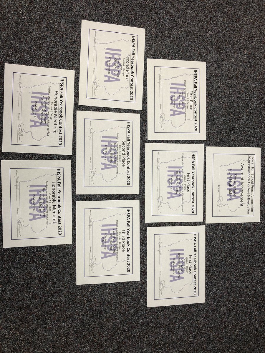 PCM_Yearbook's tweet image. The awards from our 2019 yearbook are in! Our 2019 staff won 3 first places 2 second places 1 third place and 2 honorable mentions for their spreads! Of our two returning staff members Sage Burns won 1st for his summer spread and Isabelle Hudnut won 3rd for her volleyball spread!