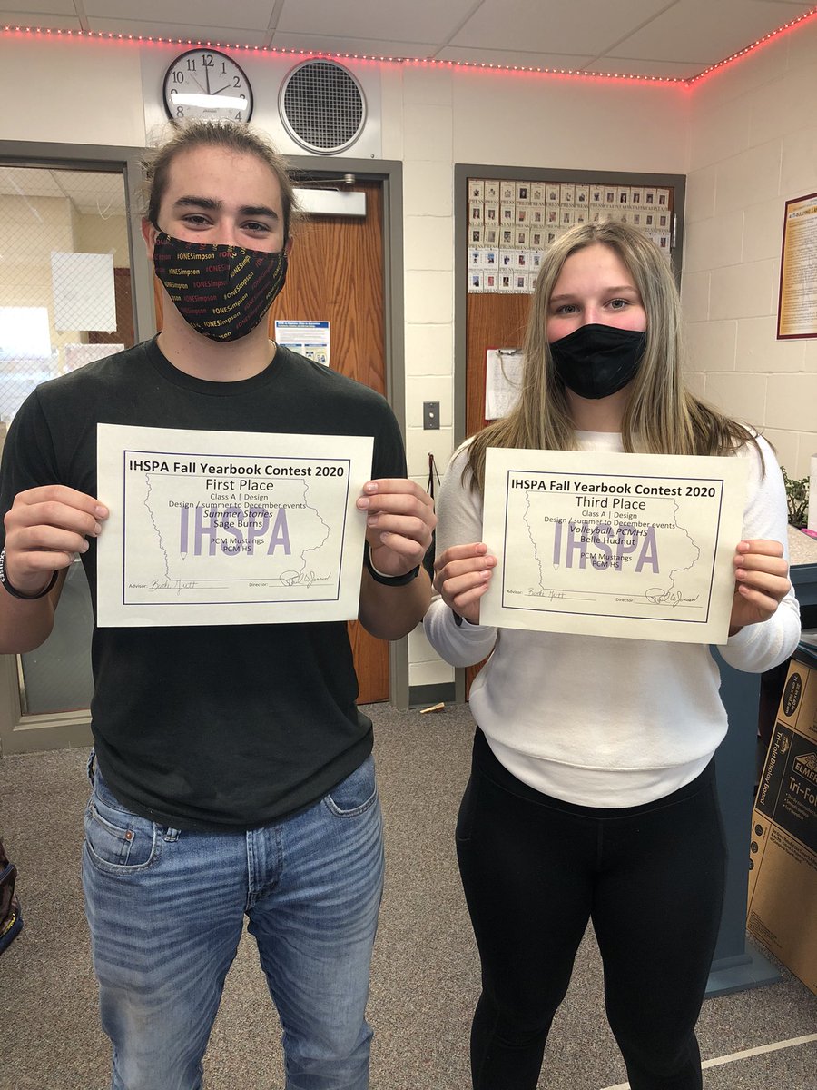 PCM_Yearbook's tweet image. The awards from our 2019 yearbook are in! Our 2019 staff won 3 first places 2 second places 1 third place and 2 honorable mentions for their spreads! Of our two returning staff members Sage Burns won 1st for his summer spread and Isabelle Hudnut won 3rd for her volleyball spread!