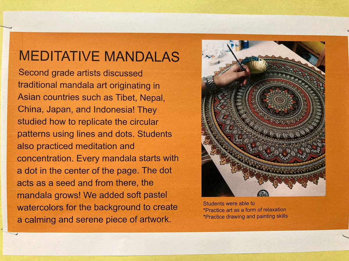 Second grade artists finished up their meditative mandala drawings! They used art as a way to practice meditation and work on concentration while learning about lines and patterns @WestSchoolLBNY #lbleads @Gis4giules @DassKelsey @Teach22Lb