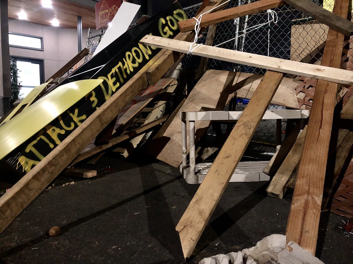 The barricades were among the most sophisticated seen in Portland throughout the past few months. Lots of back bracing and different materials and layers.
