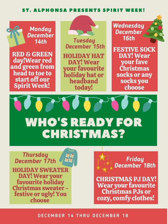 STA_Council's tweet photo. Spirit Week Day 4: Thursday December 17th is HOLIDAY SWEATER DAY! Nothing says "school spirit" more than wearing an embarrassing holiday sweater or any festive sweater for that matter! #spiritweek2020 https://t.co/ihum0MV8rz