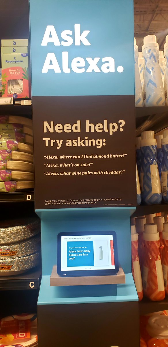 If using the Alexa Shopping List function at home, you will see those items come up the cart’s interactive screen. In addition, there are stands that you can use Alexa to help find items in store. I did this experience after I struggled to find kosher salt.  #Alexa  #voicefirst