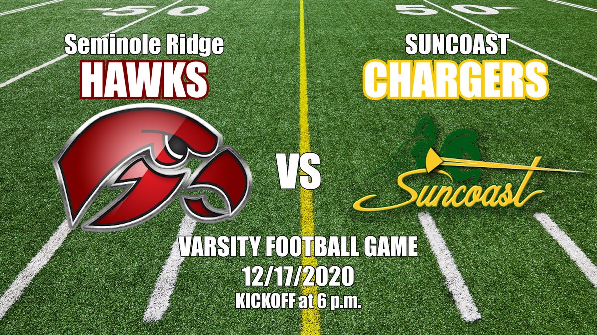 SeminoleRidgeTV's tweet photo. Watch Seminole Ridge High School Varsity Football vs Suncoast on Thursday December 17, 2020 at 6 p.m.!  WSRH Sports will Stream the game LIVE at https://t.co/Ie2pdGr4KO @SRHSHawks @SuncoastHighFL @pbcsd @SRRidgeSports @SRHawksfootball https://t.co/CSYyOxH6UN
