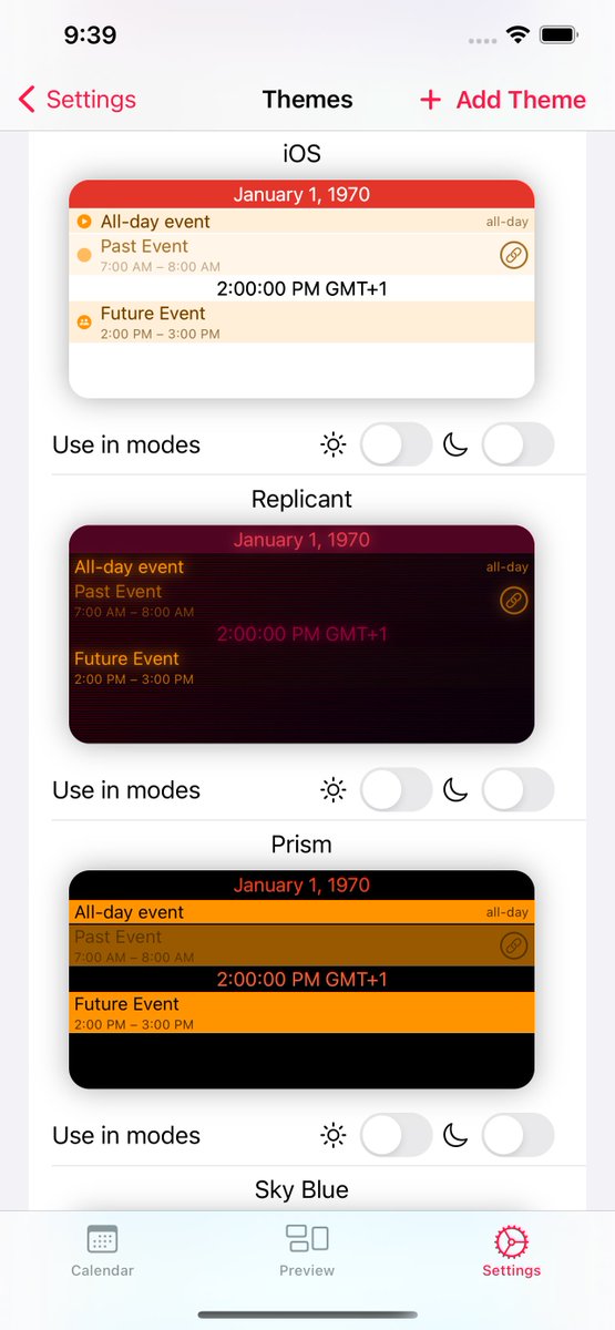 eventailapp's tweet photo. Theme select screen now shows the actual widgets. Always displaying an all-day and a past event, so you can better see how it will look on your home screen. https://t.co/AJZKyB352B