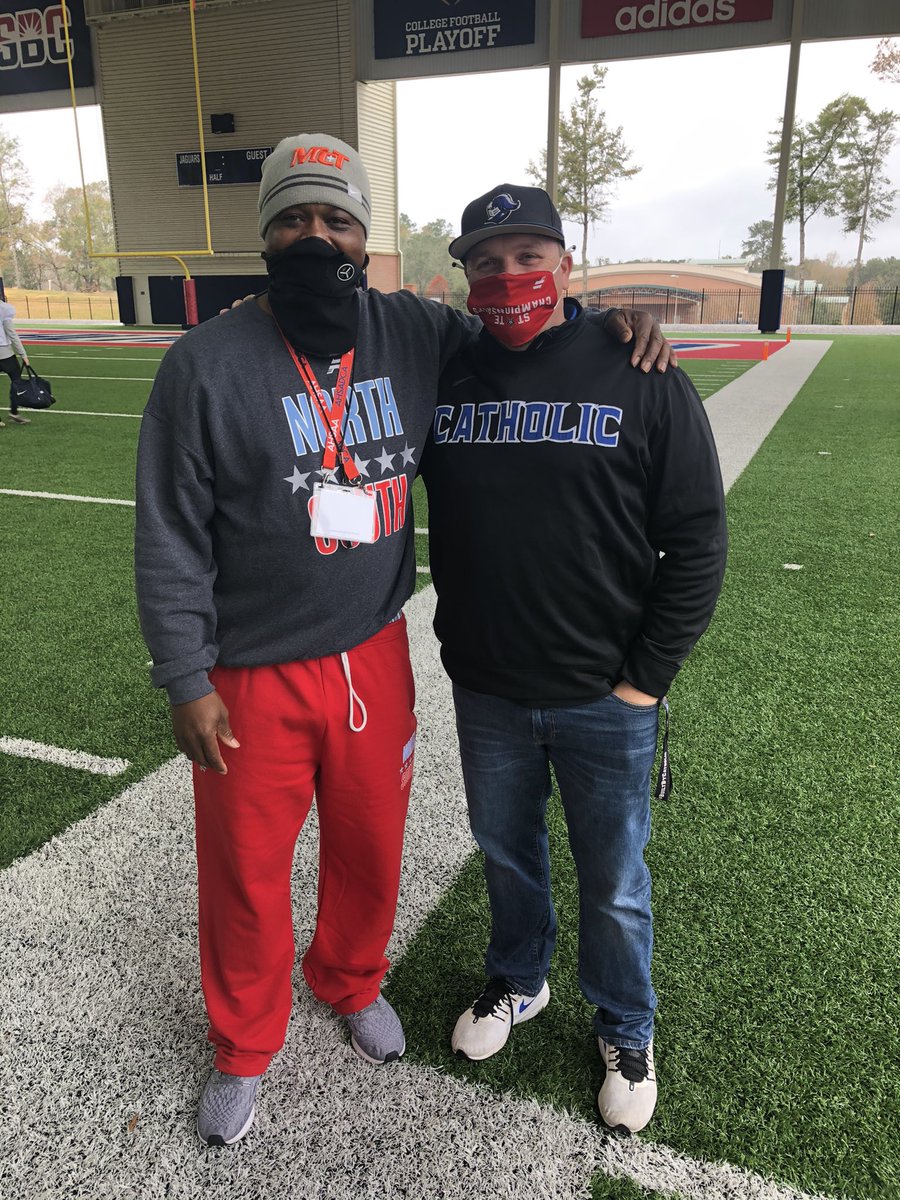 CoachJackson251's tweet photo. Two Catholic Head Coaches at the North South All Star Game. McGill Toolen Catholic Head Coach Earnest Hill and Montgomery Catholic Head Coach Aubrey Blackwell. https://t.co/HjTx8No9bp