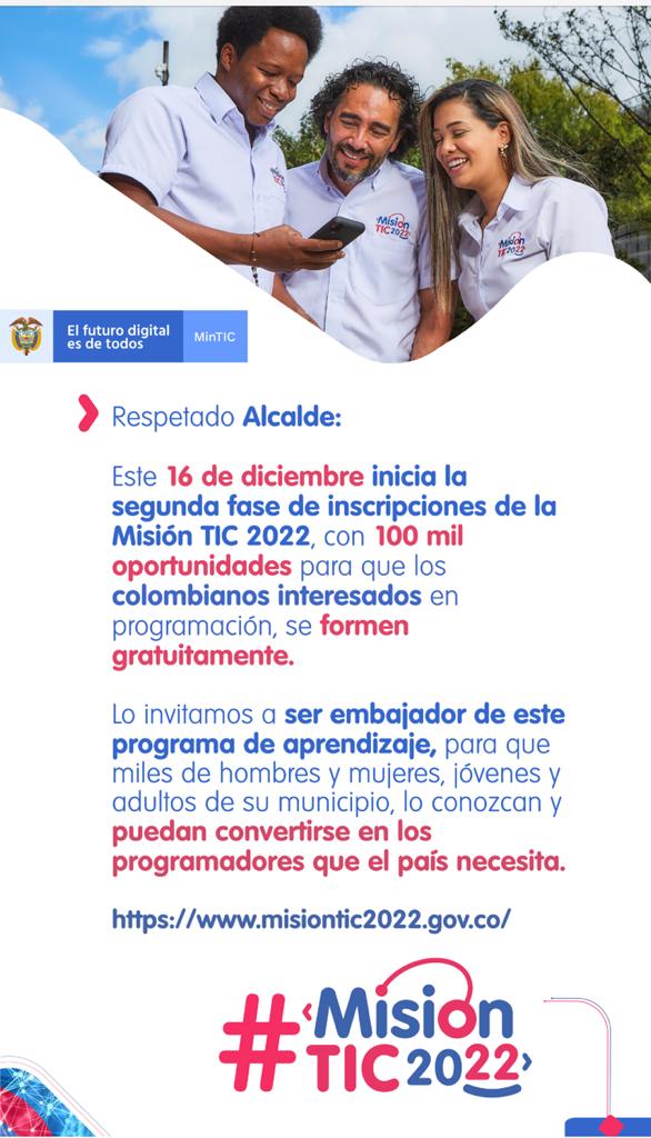 SantaRosaCTIC's tweet photo. Inicia #Fase2MisiónTIC2022 con 100 mil oportunidades para formación gratuita en programación #MisionTIC2020 https://t.co/w25usOihAn