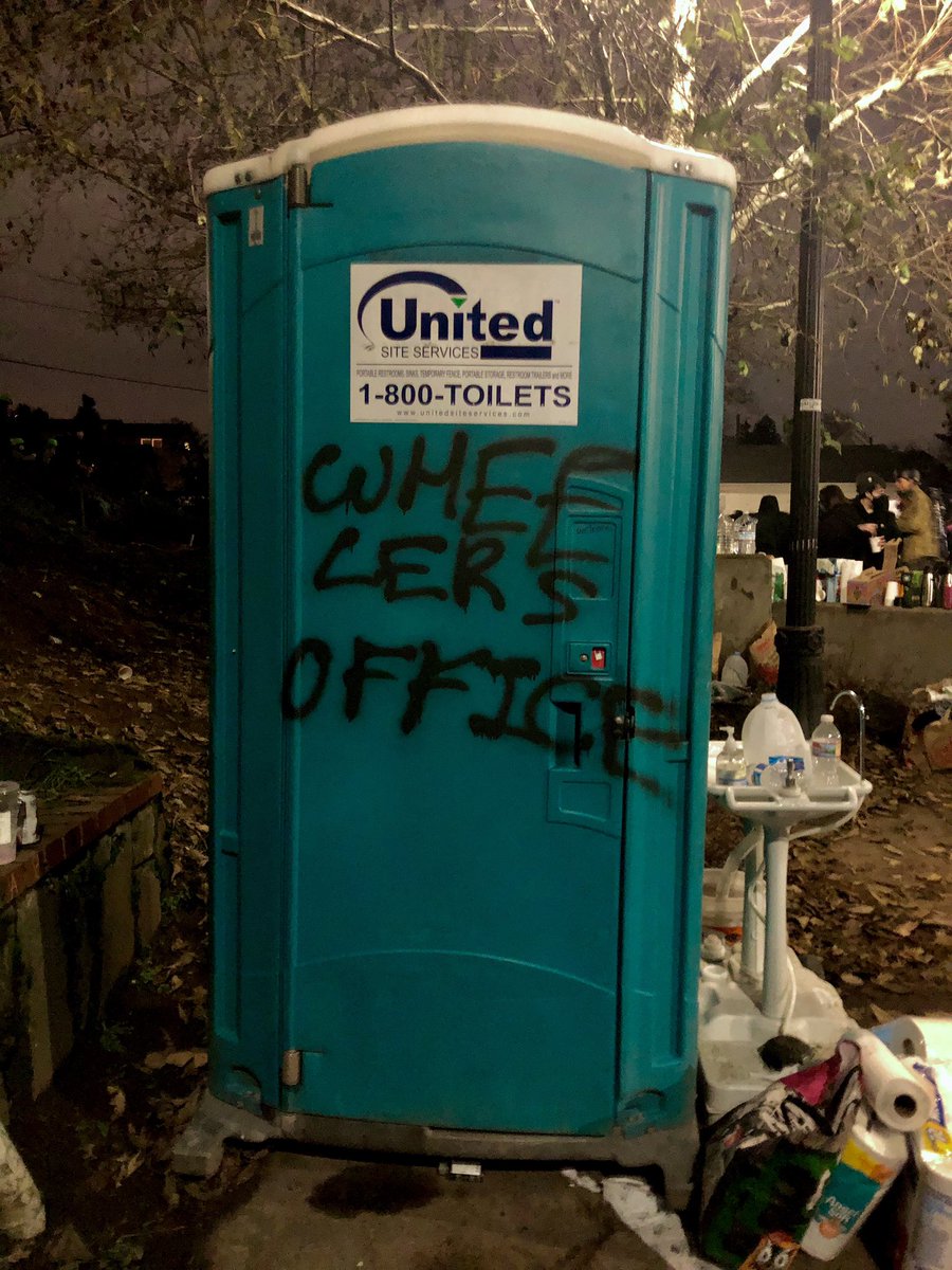 The Porta potty that was used for the first few days read “Wheelers Officer” and “New PPA.”
