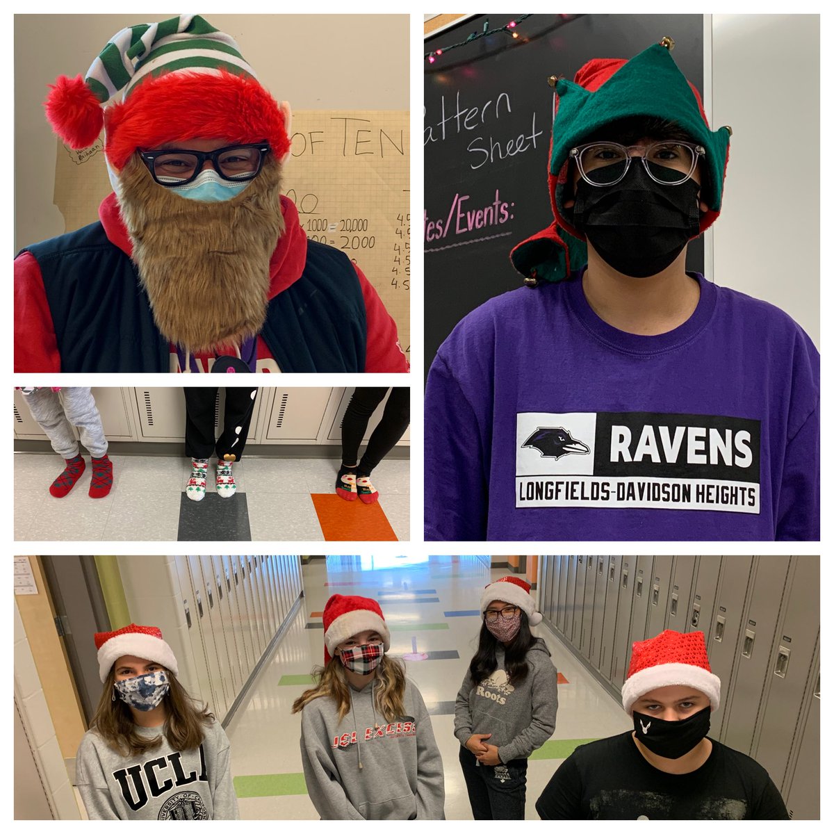 MmeBish's tweet photo. @ldhrise78 #Ravens showing their school spirit on Festive 🎩 and 🧦 day. Tomorrow we get ✨ sparkly ✨ #LDHSS @OCDSB https://t.co/Gf3mgMENxK