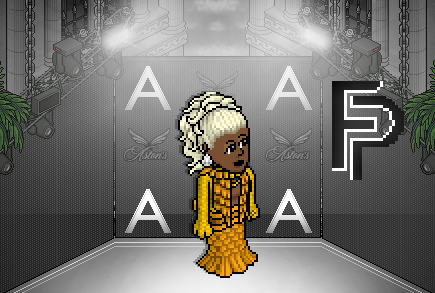 FPHabbo's tweet photo. ⚫️POP UP ASTON⚪️

La perra de amarillo, (@HabHunik): El look como que sí como que no. En vez de hacer el efecto de la piel, pareciese que no se depiló esta perra malnacida y ODIÉ los tonos de amarillo que utilizó. Desaprobado https://t.co/s4LjnT0CUE