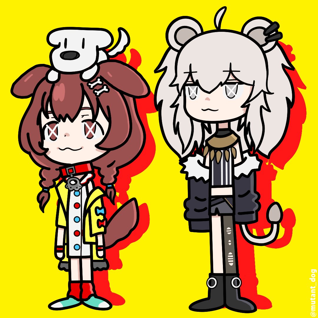 戌神ころね ,獅白ぼたん 「#できたてころね 
#ししらーと 
#HeyGuysXpotato 」|MUTANT DOG⚡︎⚡︎のイラスト