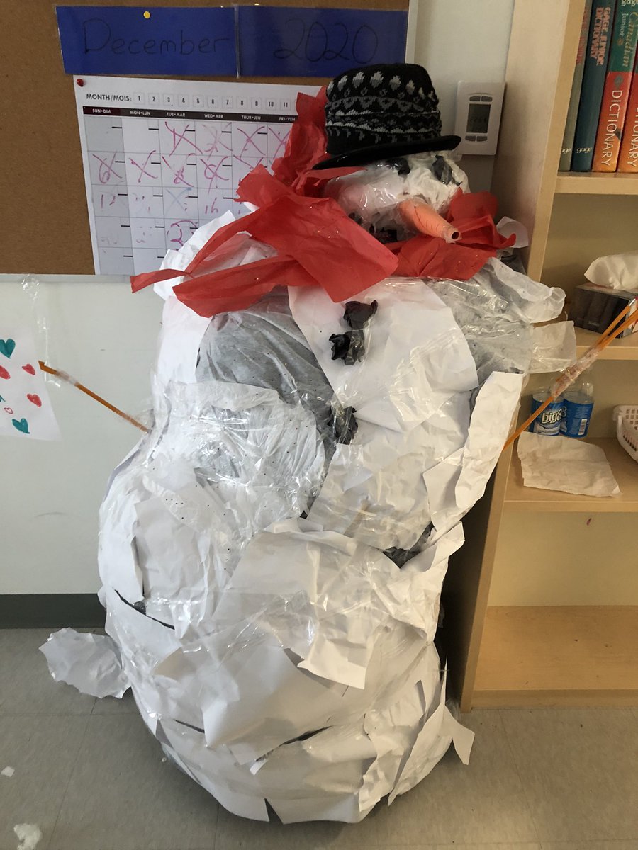 Do you want to build a snowman?  Classroom challenge: build a snowman using materials found in your classroom. Challenge accepted - check it out!  #watchuslearn @TCRCE_NS