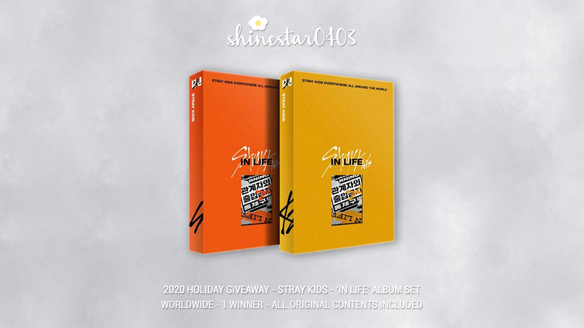 🎄 #STRAYKIDS 'IN LIFE' HOLIDAY GIVEAWAY 🎄

i'm back with another holiday ga! it's not a large one, but i hope these albums will make someone happy 💖

RULES
- 1 winner / ww
- winner will receive 1 set (both versions)
- must be following
- like + rt this post
- ends 12/26