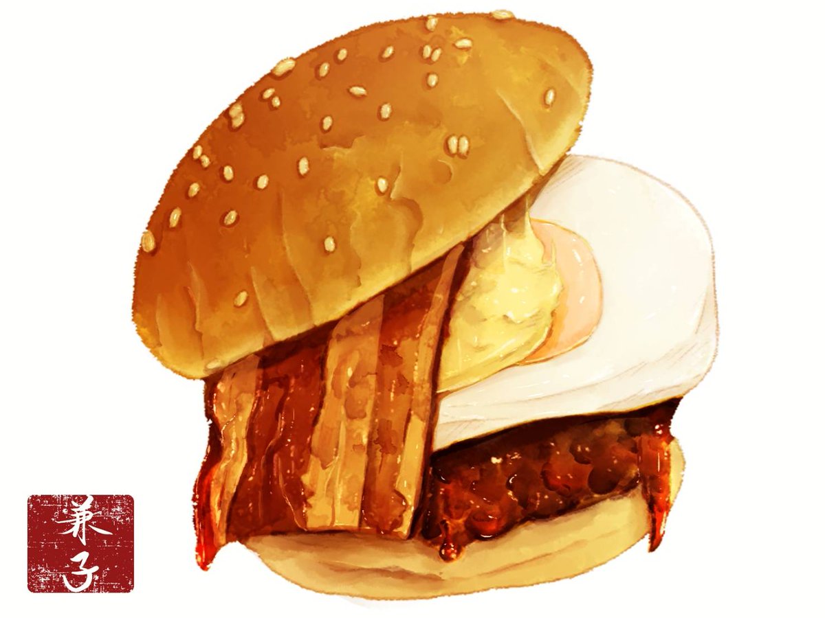 セブンイレブンで売っていたテリマヨベーコンエッグバーガーのイラスト描きました 兼子良 飯絵描きのイラスト