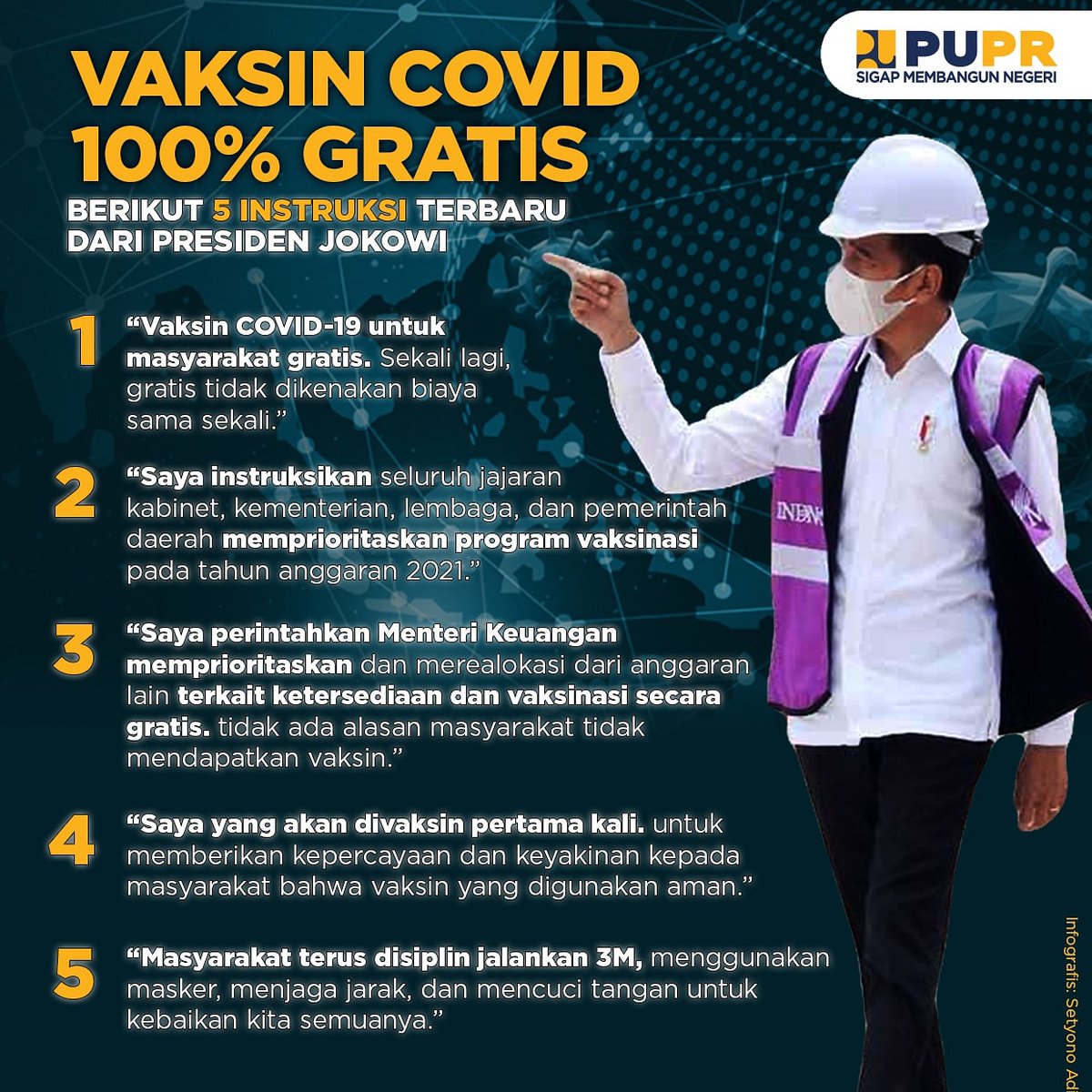 Presiden Joko Widodo mengumumkan bahwa pemerintah akan menggratiskan semua vaksin COVID-19.

Keputusan ini diambil setelah para pemangku kepentingan menerima banyak masukan dari masyarakat dan mengalkulasi ulang keuangan negara.
 #SigapMembangunNegeri
